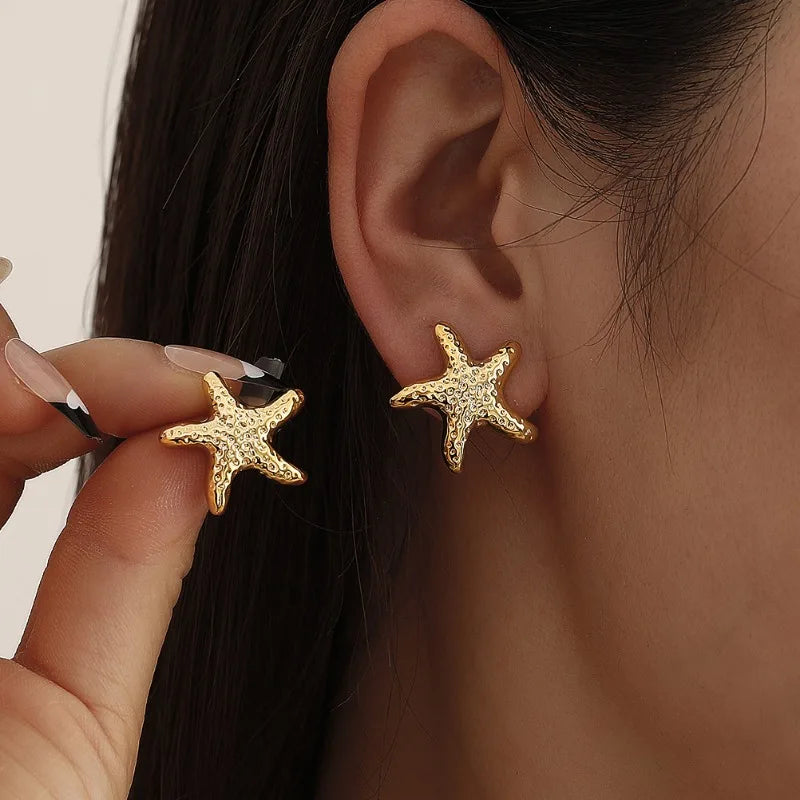 Punk Metal Starfish Stud Earrings for Women Fashion Gold Color Star Geometric Temperament Earrings Summer Jewelry Gift