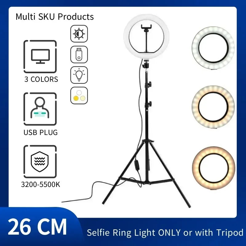 10-Inch LED Ring Light with Adjustable Tripod for Content Creation Tidesmit