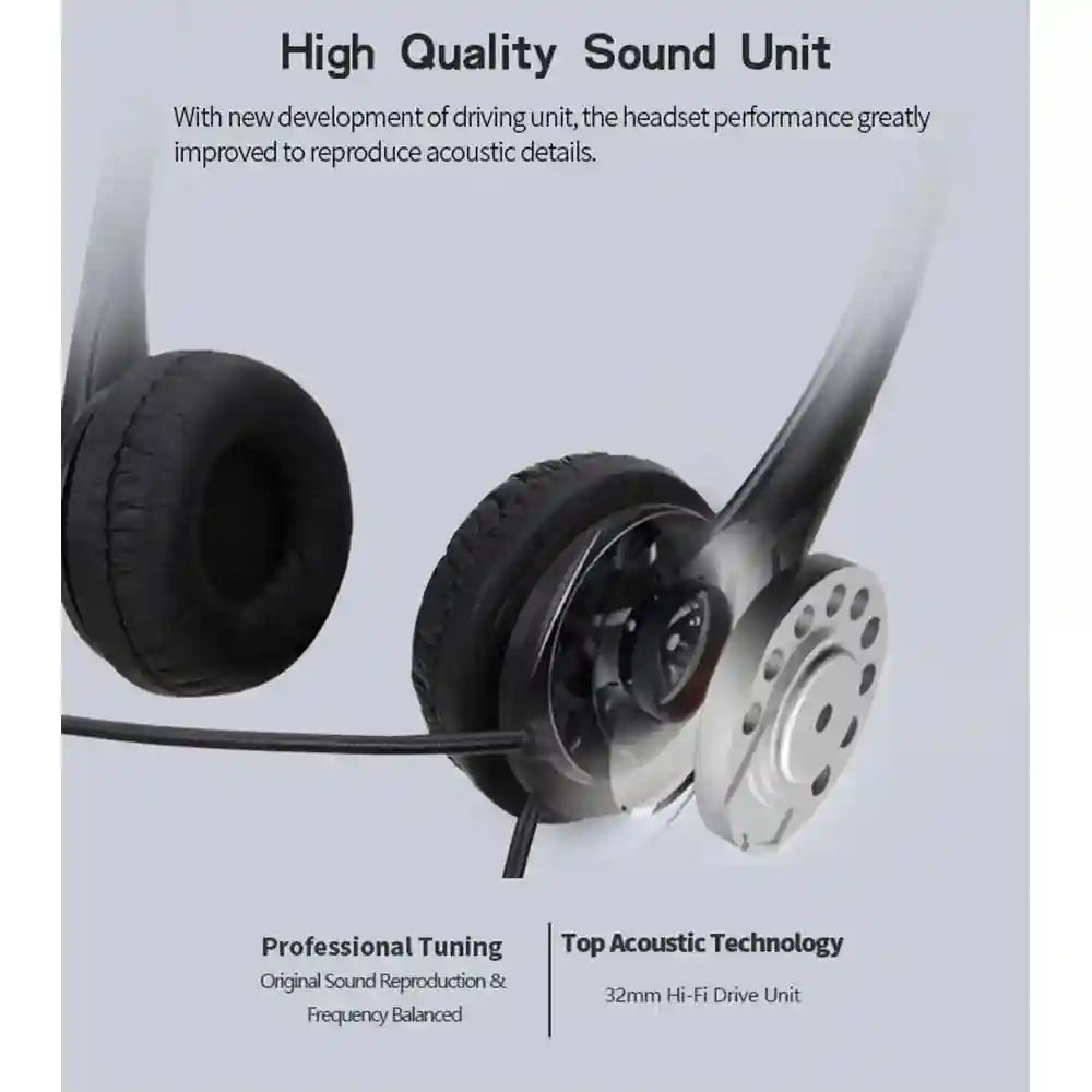 Computer Headset with Noise Cancelling Mic - USB & 3.5mm Options Tidesmit