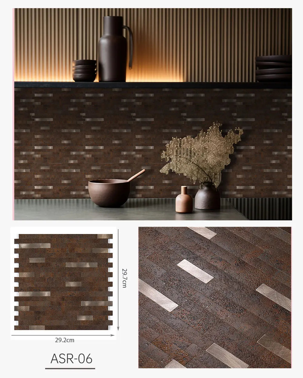 Peel and Stick Backsplash, PVC Mixed Metal Self Adhesive Wall Tiles, Stick on Backsplash Tiles for Kitchen Bathroom