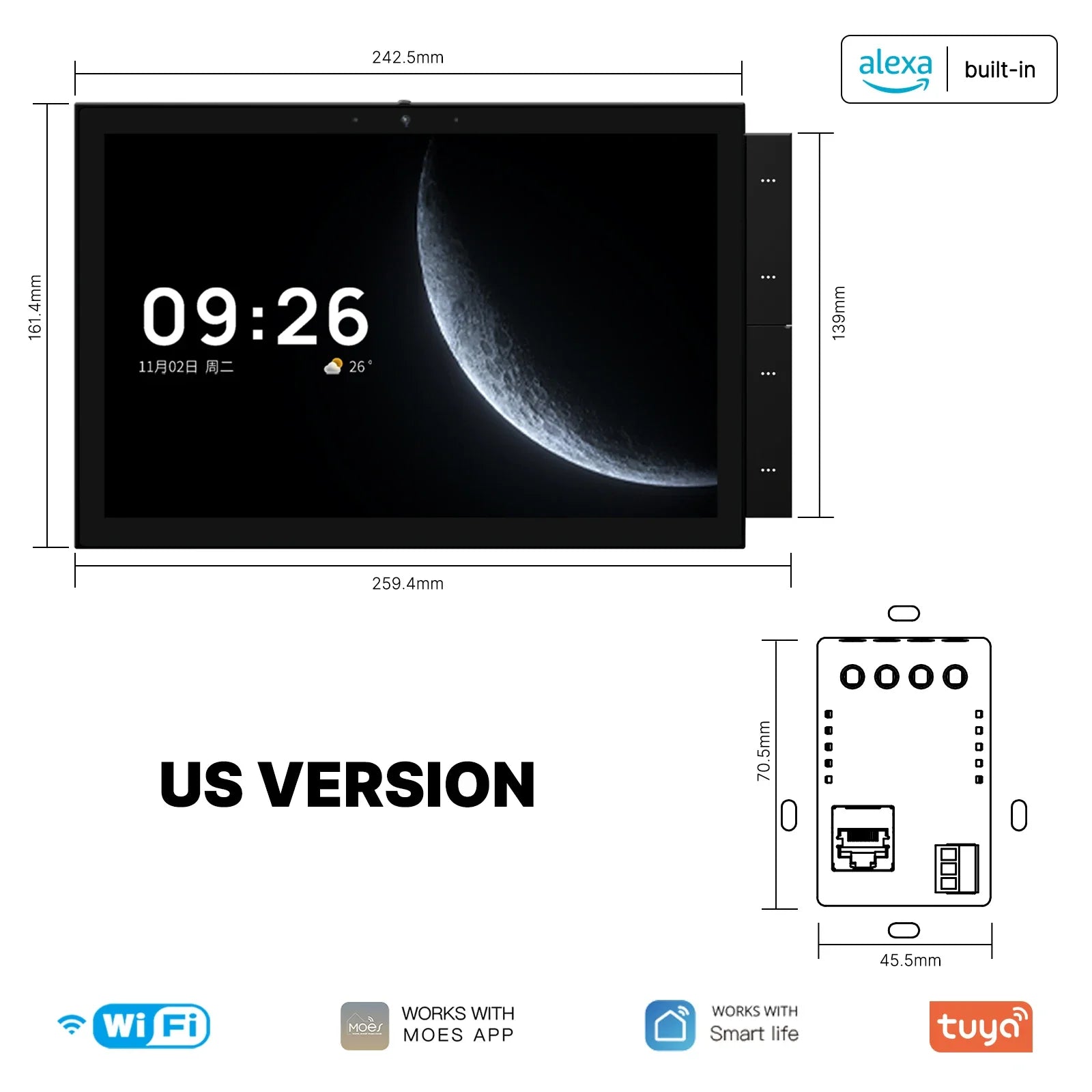 TUYA Smart Home Panel, 10.1" Touch Screen, Built-in Zigbee & Bluetooth Gateway, Intercom Compatible, by MOES