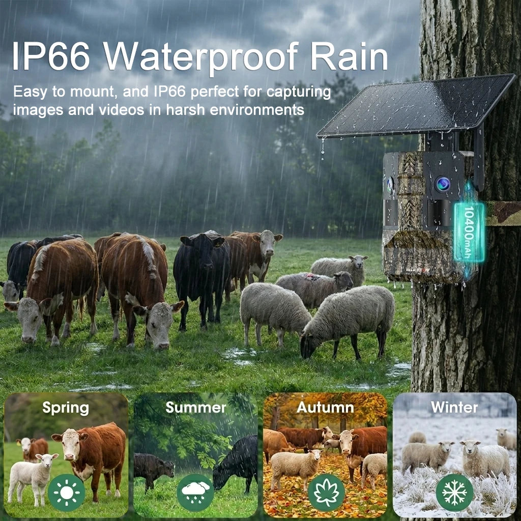UCON 24MP Outdoor Solar Cellular Trail Camera Wildlife Camera Dual Screen Dual PIR Animal Detection 0.2s Triggered Night Vision