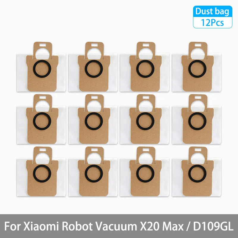Robot vacuum replacement dust bags, brown paper bags with black rings (12-pack)