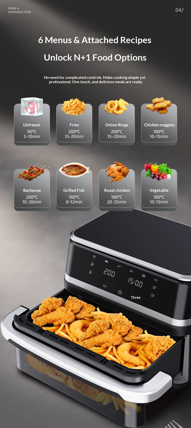 Commercial Digital Large-Capacity Touchscreen Display Stainless Steel Double Basket Smart Electric Square air Fryer Oven Home