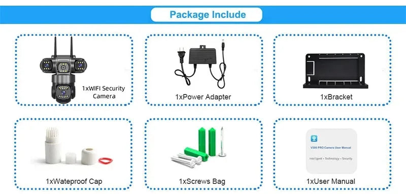 12MP WiFi IP Camera Outdoor Three Lens AI Tracking PTZ 10X Zoom Wireless Security CCTV Video Surveillance