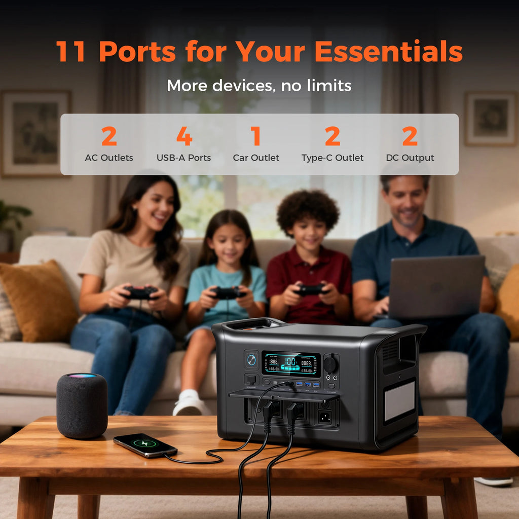 CTOLITY AP200 AP1000 Black style 200W/1800W Portable Power Station 192Wh/1024Wh 60000mAh/320000mAh LiFePO4 Battery Solar Generator UPS Function Emergency Power Supply for Camping Outdoor