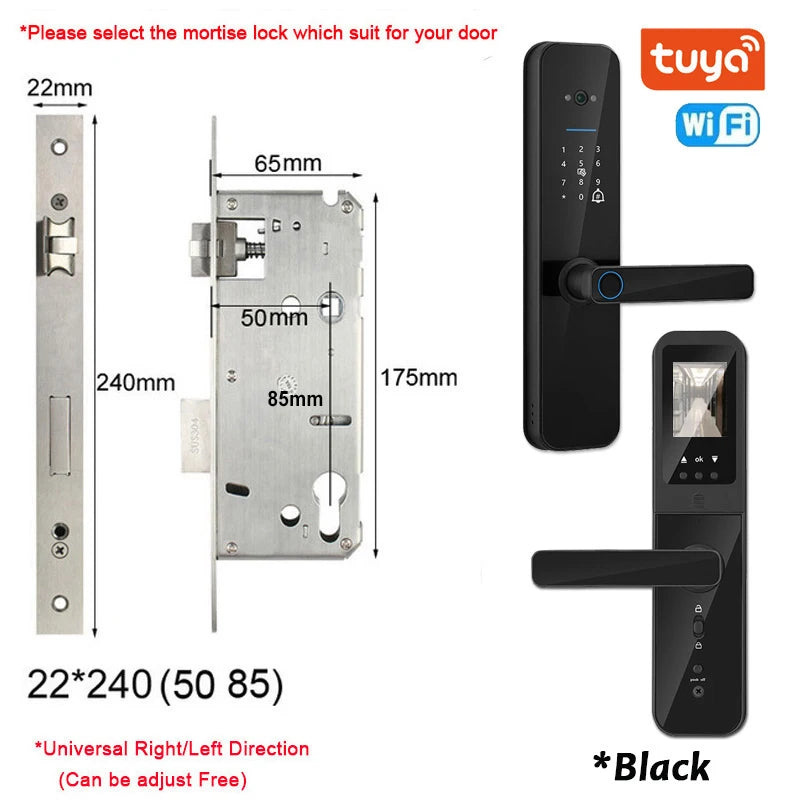 New Biometric Digital Electronic Smart Door Lock With Camera Fingerprint Tuya Wifi Smart Card Password Key Unlock