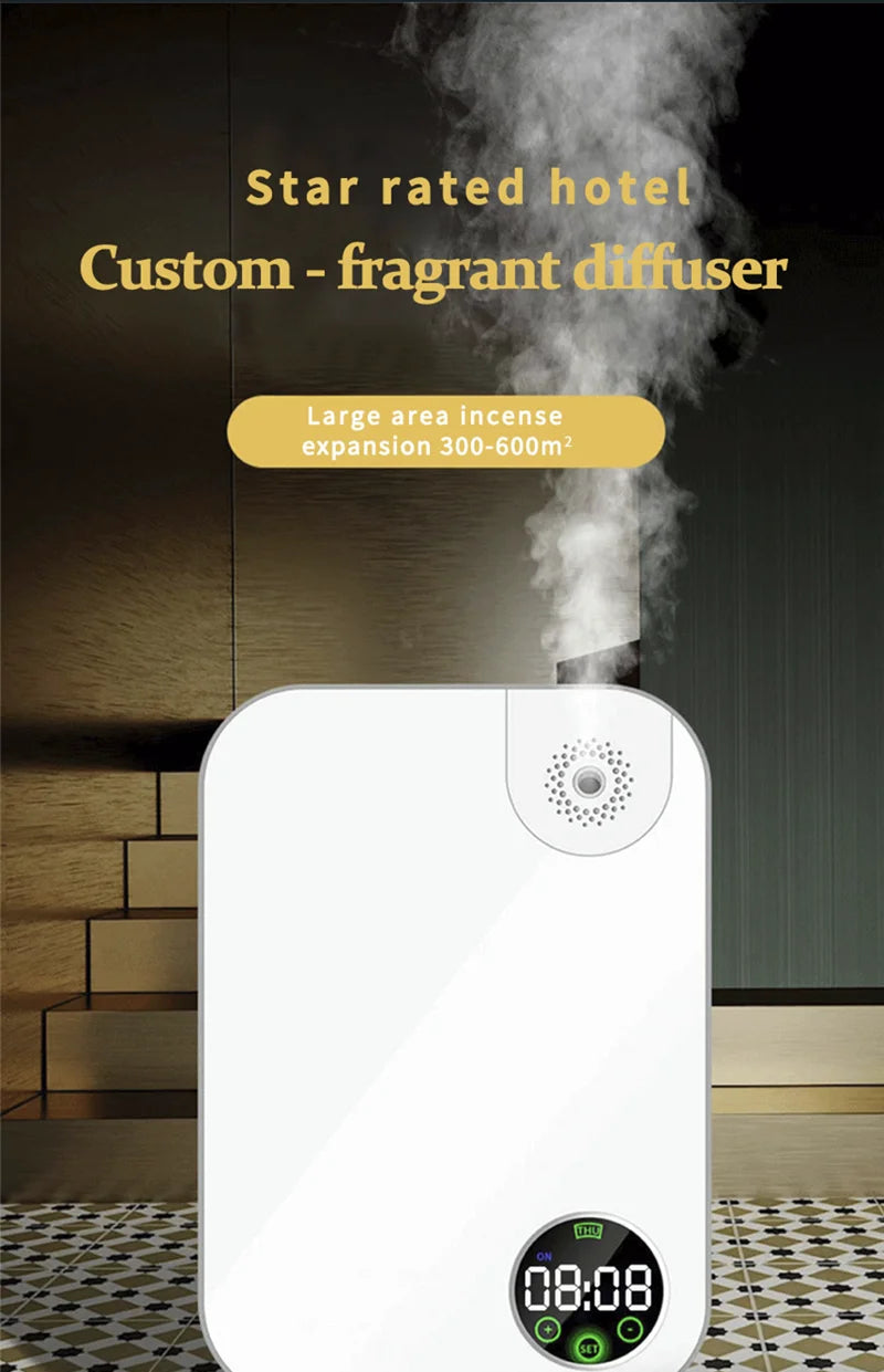 Smart 12V Waterless Aroma Diffuser Touch Screen Scent Machine Timer Automatic Wall Mounted Essential Oil Nebulizer for Home