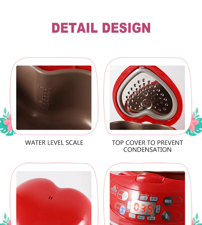 Pink multi cooker lid details: water level scale and anti-condensation top