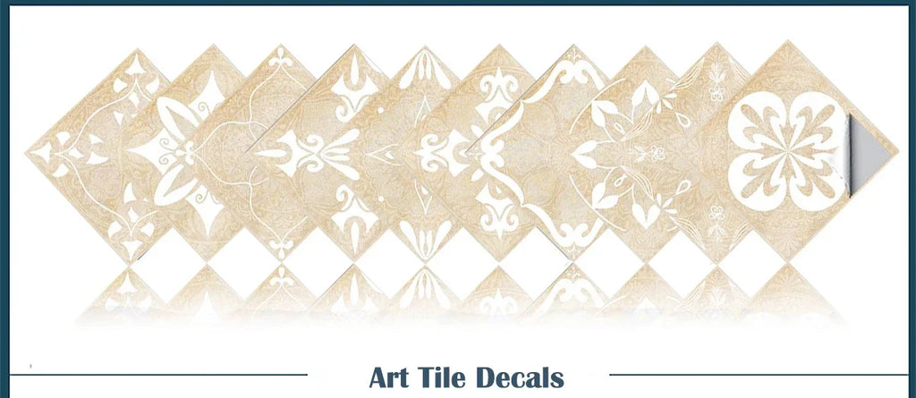 Neutral Boho Floral Tile Stickers Self Adhesive Glossy PVC Waterproof Decals Kitchen Bath Cabinet Backsplash Wall Home Deco