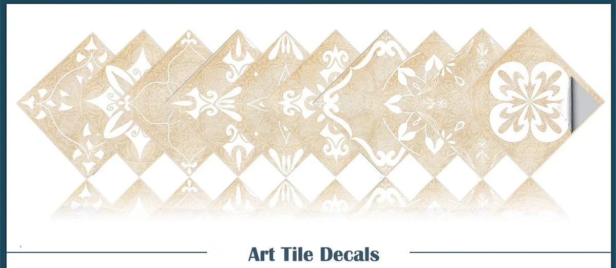 Neutral Boho Floral Tile Stickers Self Adhesive Glossy PVC Waterproof Decals Kitchen Bath Cabinet Backsplash Wall Home Deco