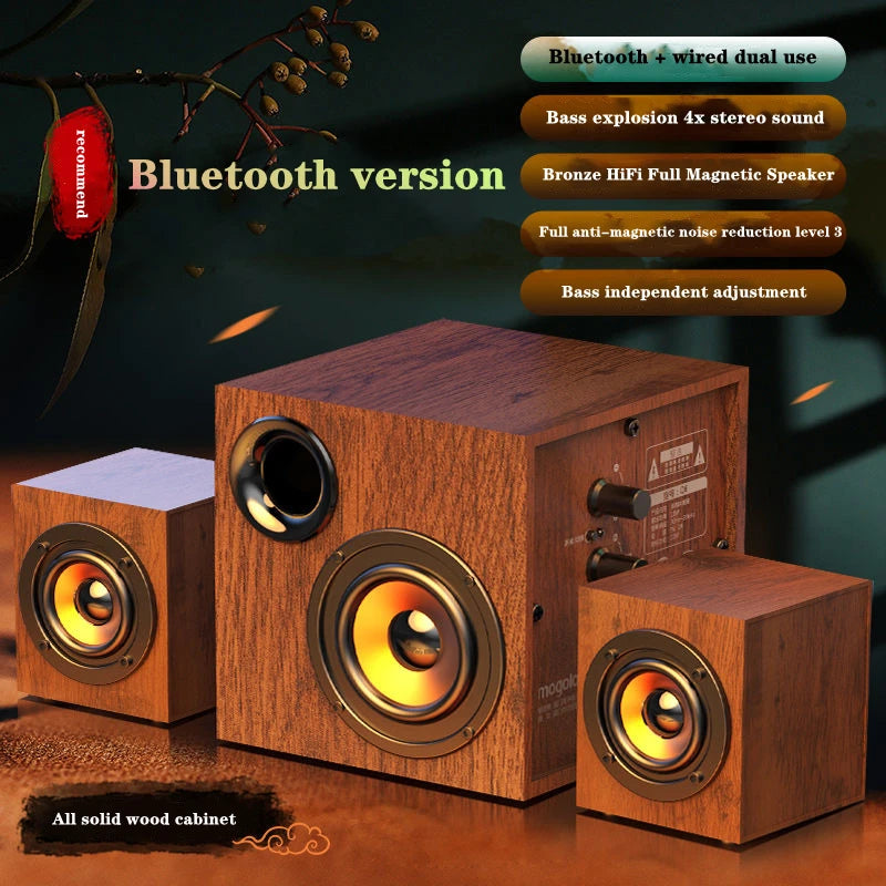 Portable Bluetooth Speaker - Wooden Desktop Audio with Deep Bass Bluetooth version Tidesmit