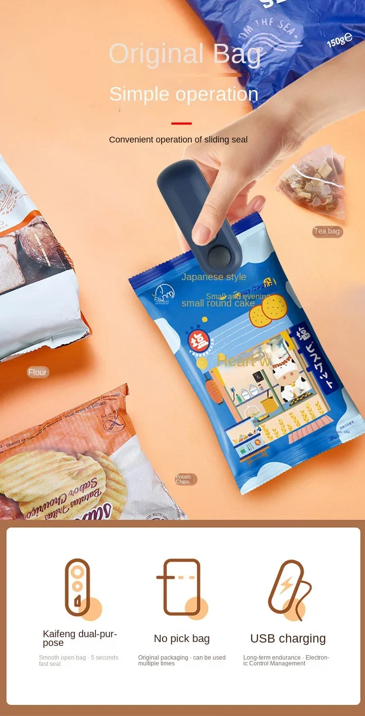 Vacuum Bag Sealing Machine Plastic Package Sealer Bags Clip Bag Handheld Sealer Food Packaging Heat Sealer For Home