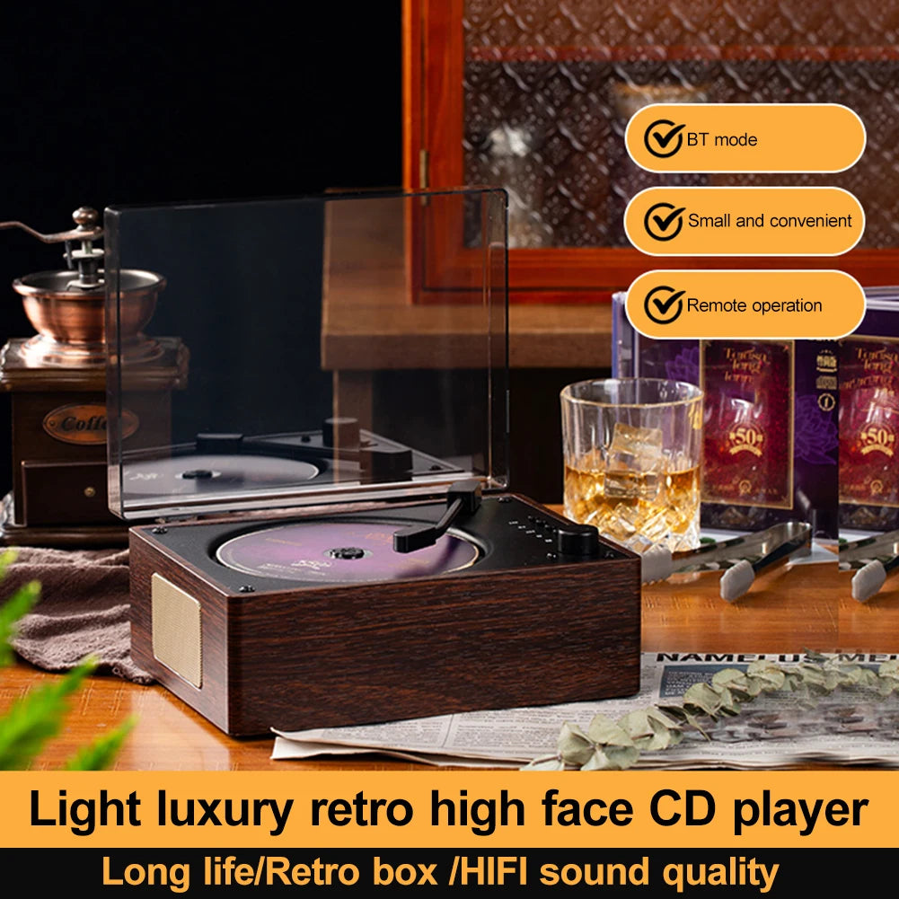 Portable Retro CD Player - Bluetooth Speaker with Woodgrain Finish Tidesmit