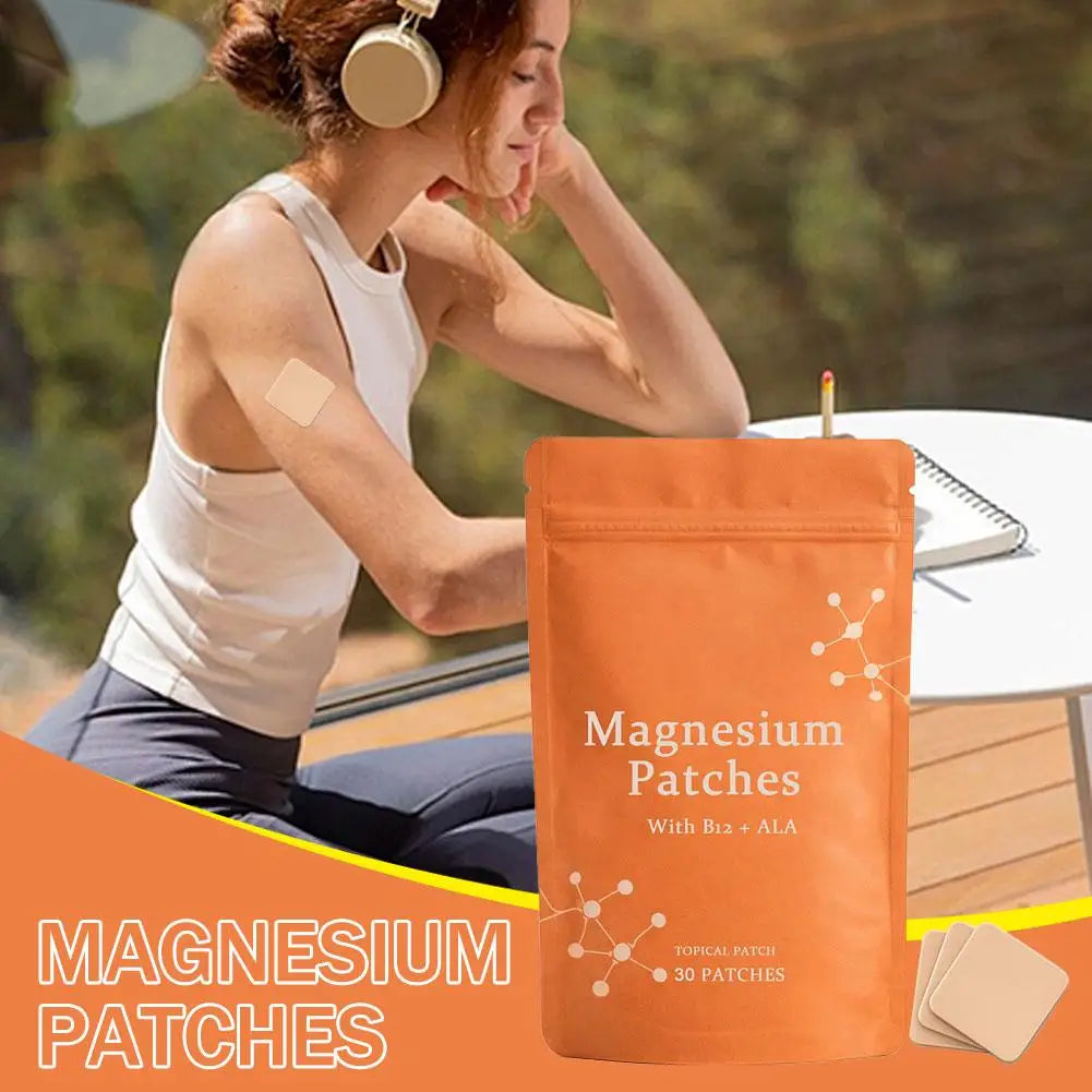 30pcs Magnesium Chloride Patch with Vitamin B12 Folic Acid Topical Health Support Easy Apply Comfortable Wear Day Night Use