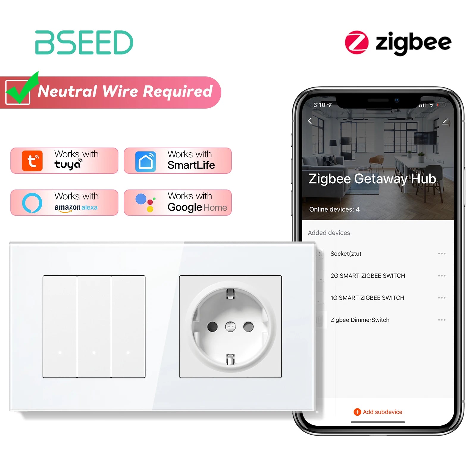 Zigbee Smart Light Switch Glass Panel - App-Controlled Automation Zigbee 3G Socket Sockets No Zigbee Tidesmit