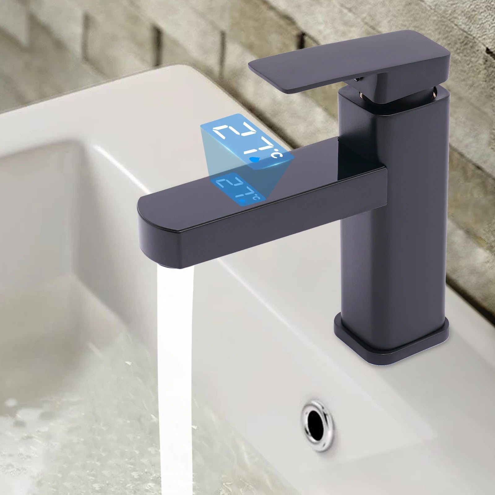 Modern Digital LED Waterfall Faucet with Hot and Cold Control Stainless Steel Kitchen Sink Mixer Tap with Aerator Deck Mounted