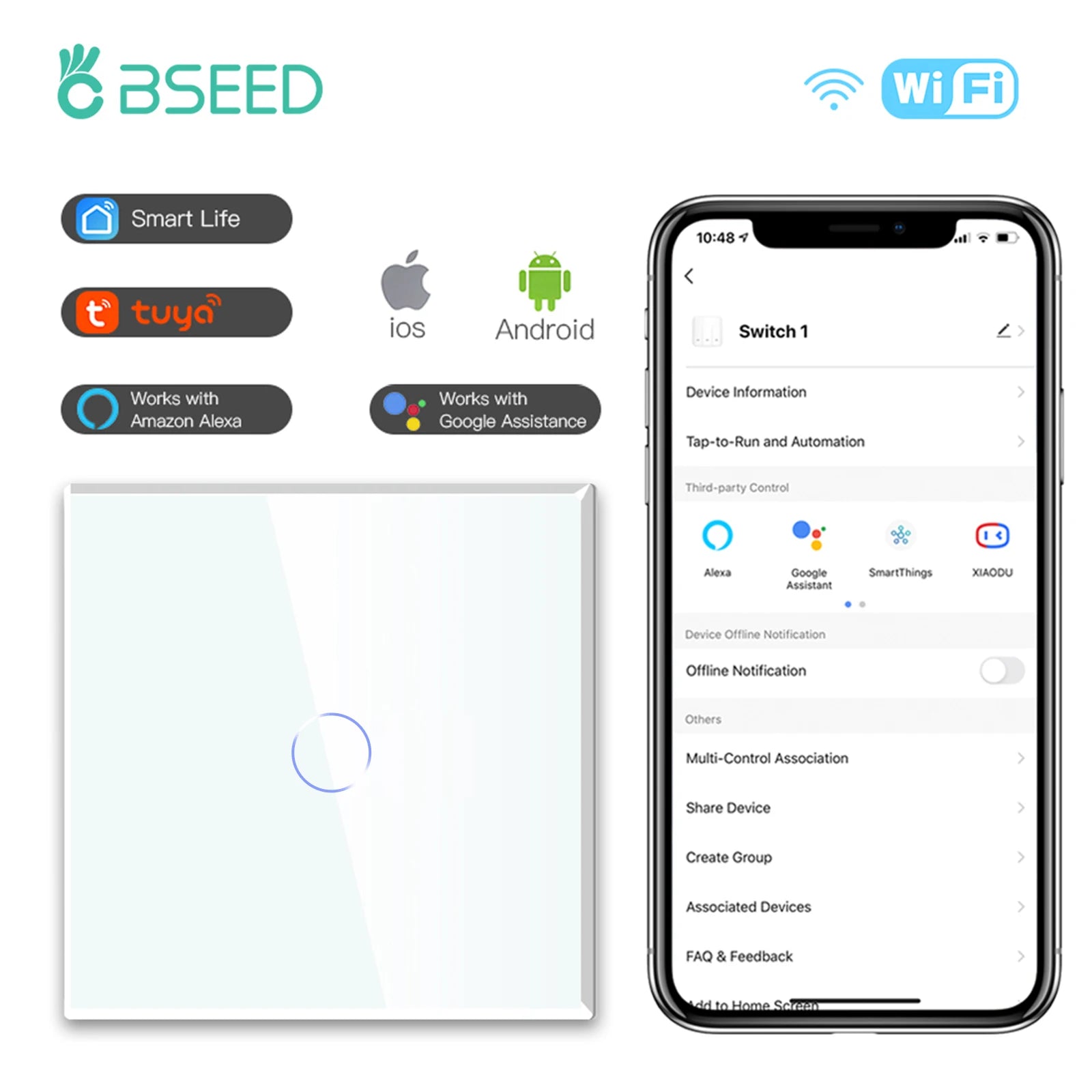 WiFi Smart Light Switch - Glass Touch Panel | Tidesmit Home Automation 1G Tidesmit