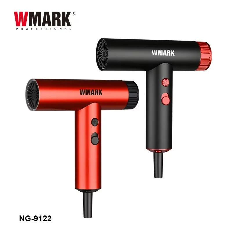 WMARK NG-9122 professional portable hair dryer set in black and red, featuring sleek design and ergonomic controls.