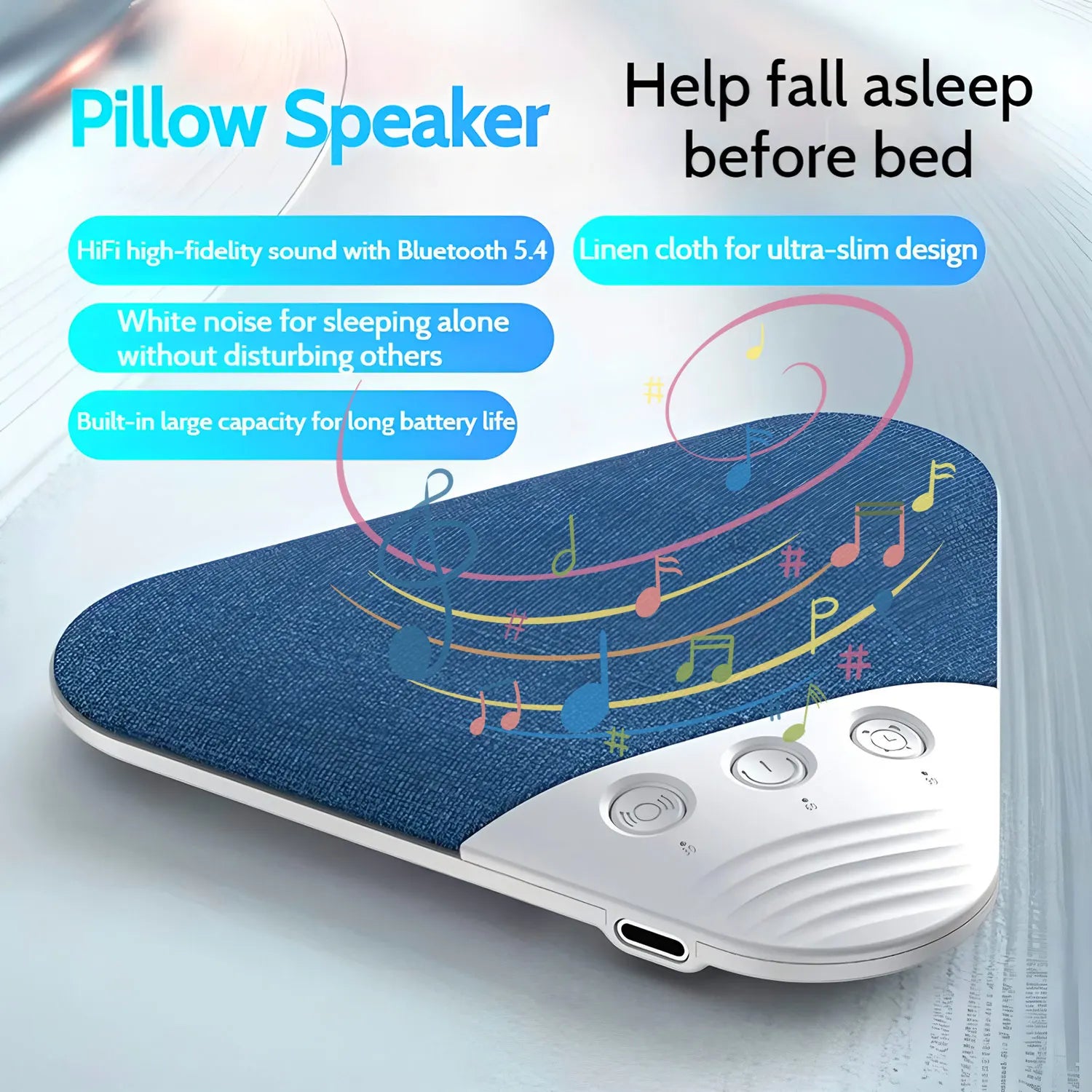 New Under Pillow Sleep Speaker Ultra Slim HiFi Noise Reduction Bone Conduction Sound Machine for Deep Sleep Relaxation 2026
