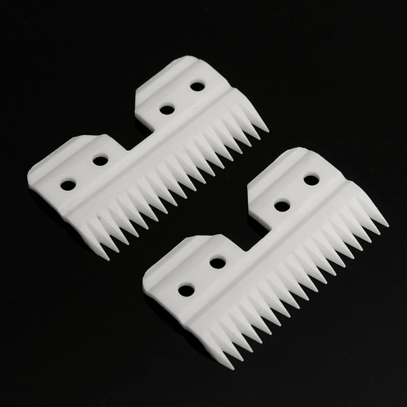 White ceramic replacement cutter blades for A5 pet grooming clippers for smooth, sharp pet hair cutting.