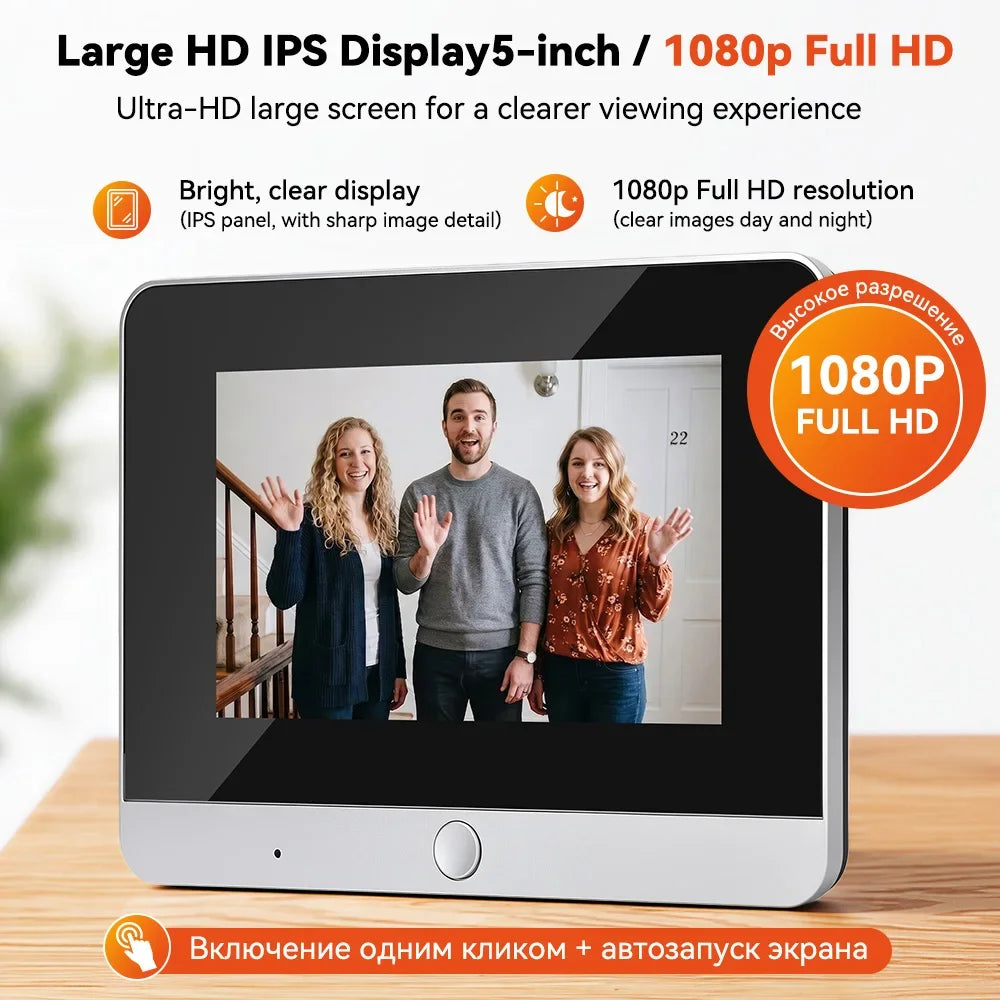 5 Inch WiFi Tuya Video Doorbell 1080P HD Peephole Camera 140° Wide Angle PIR Motion Detection Two-Way Talk Night Vision Monitor