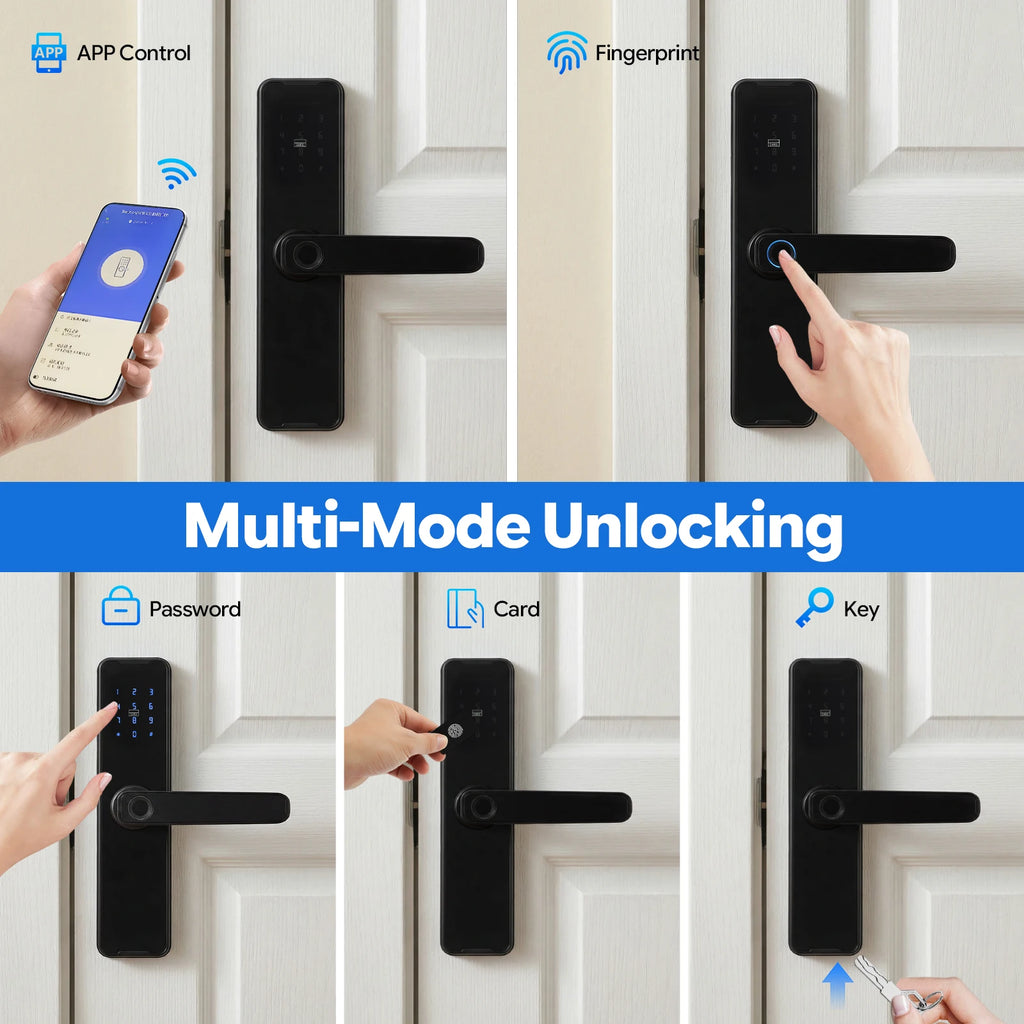 Smart Door Lock WiFi Tuya APP Fingerprint Keyless Entry Door Lock W/50 Fingerprints, 100 Passwords, Key & Temporary Password