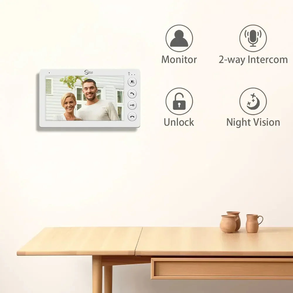 ANJIELO 7-inch 4-cable video door telephone system 2/3/4-unit multi-apartment intercom video doorbell with RFID card unlocking