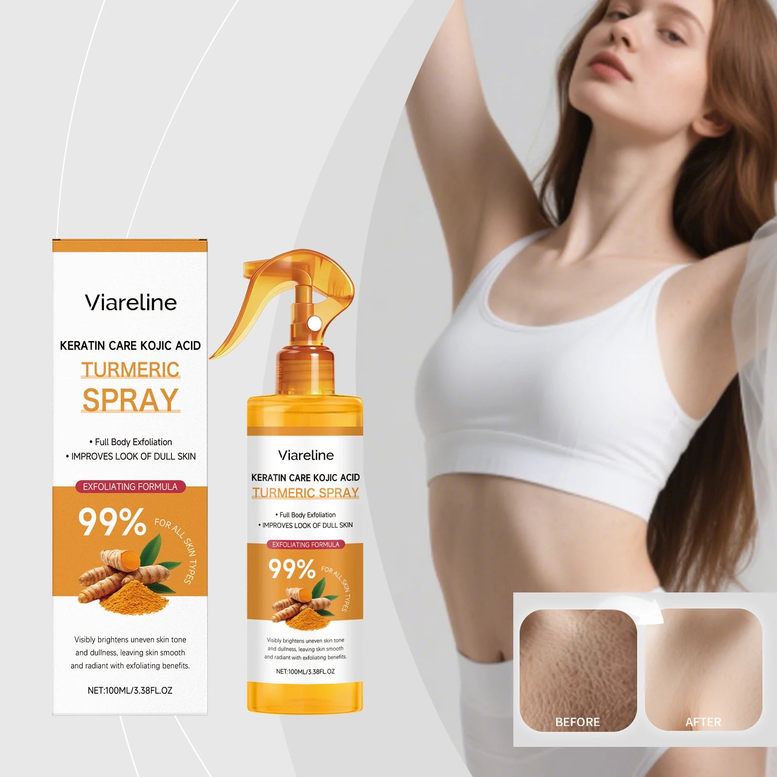 100/200/300ml Kojic Spray For Turmeric Exfoliating Keratin Brightens Uneven Skin Tone Improves Dullness Full Body Use Skin Spray