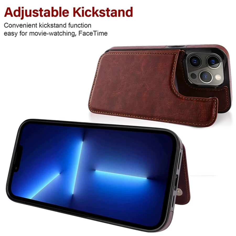 iPhone 16 Leather Wallet Case With Card Stand - Slim Shock-Absorbing Cover Tidesmit