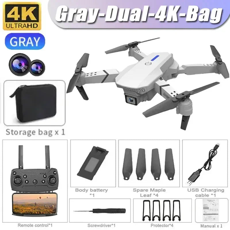 4K Camera Drone: Foldable Dual Lens WiFi RC Quadcopter for Beginners Gray-Dual-4K-Bag Tidesmit