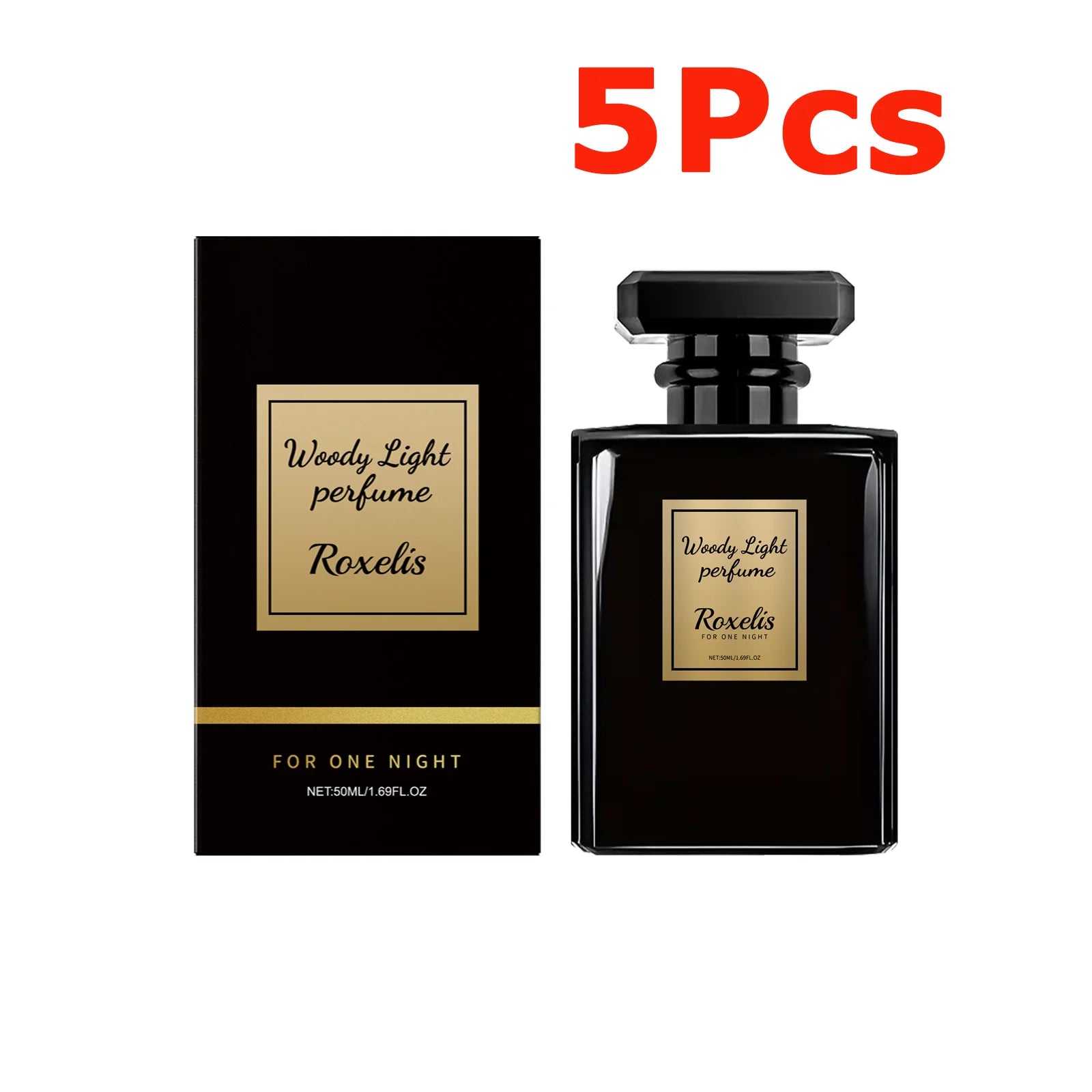 Roxelis Woody Light cologne for men. Luxurious long-lasting woody fragrance in a classic rectangular black glass bottle.