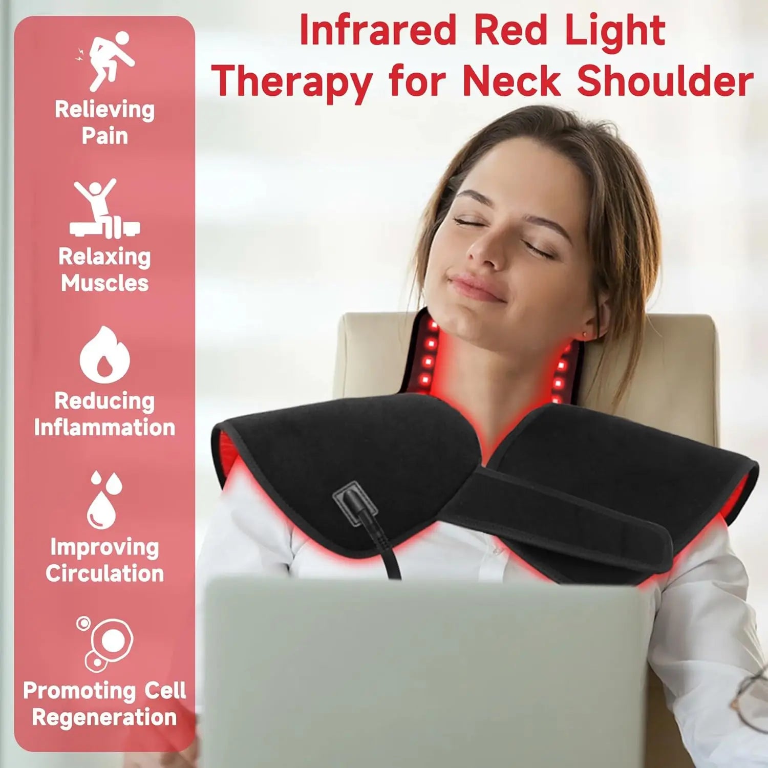 Red Light Therapy Neck Wrap - Dual-Chip LED Pad for Muscle Relief Massage Chairs Tidesmit