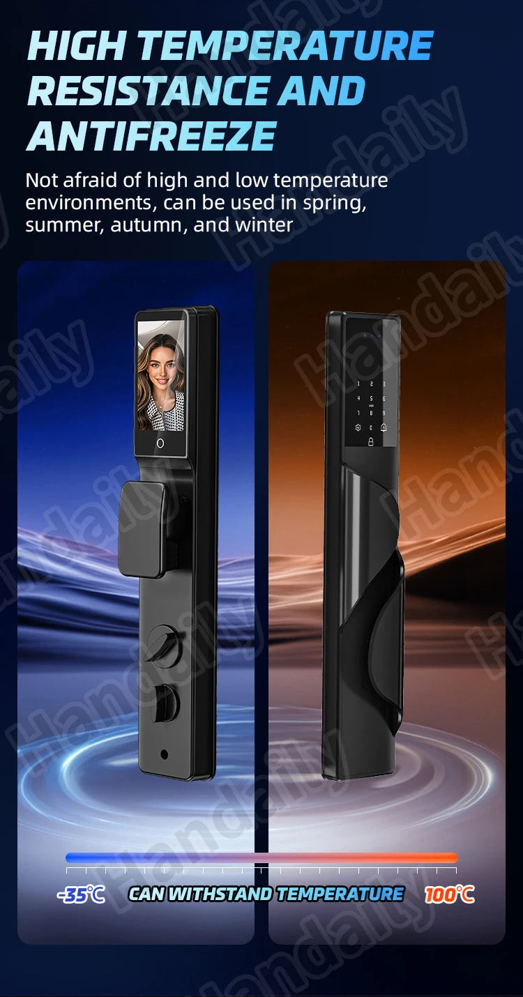 Waterproof Smart Door Lock with Camera Video Monitoring Intercom Palm Vein 3D Face Recognition Tuya Electric Door Lock