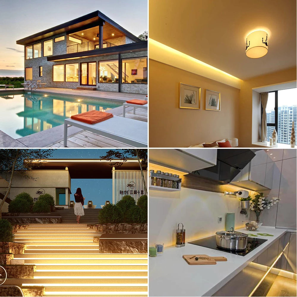 12V 24V IP68 Waterproof COB LED Strip Light 5m 10m 15m 20m 0.5m Flexible Tape IP30 320 LEDs High Density Bright Liner Lighting