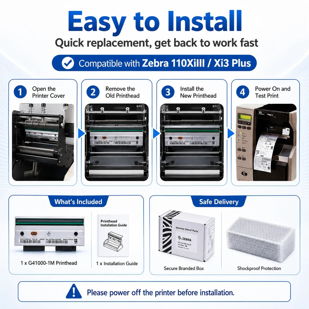 Thermal printhead replacement with installation steps and included guide and protection packaging