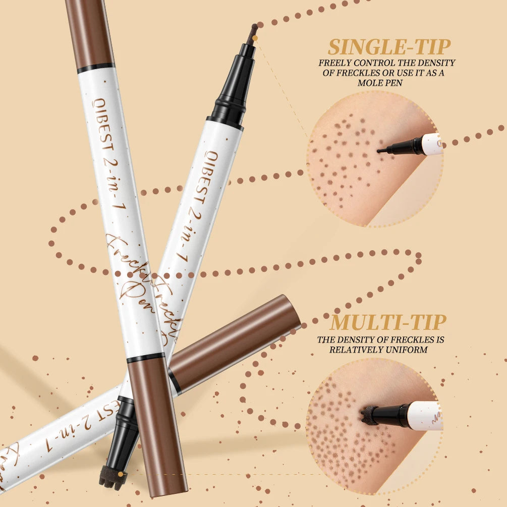 Tidesmit QIBEST 2-IN-1 double-end freckle stamp pen for natural brown faux freckles and face contour makeup detail view