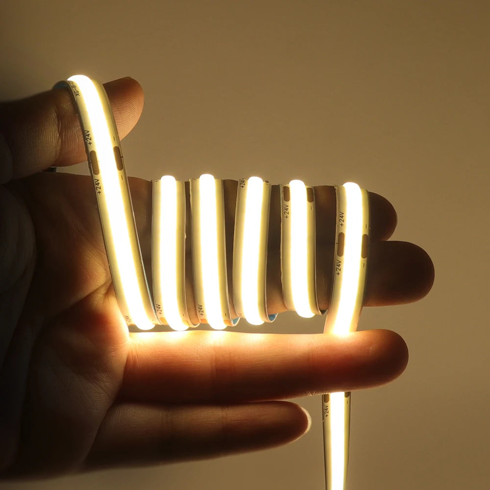 New 12V COB Led Strip With Switch Power Kit US EU UK AU Plug Flexible Light Tape Ra90 320 Leds High Density Linear Lighting