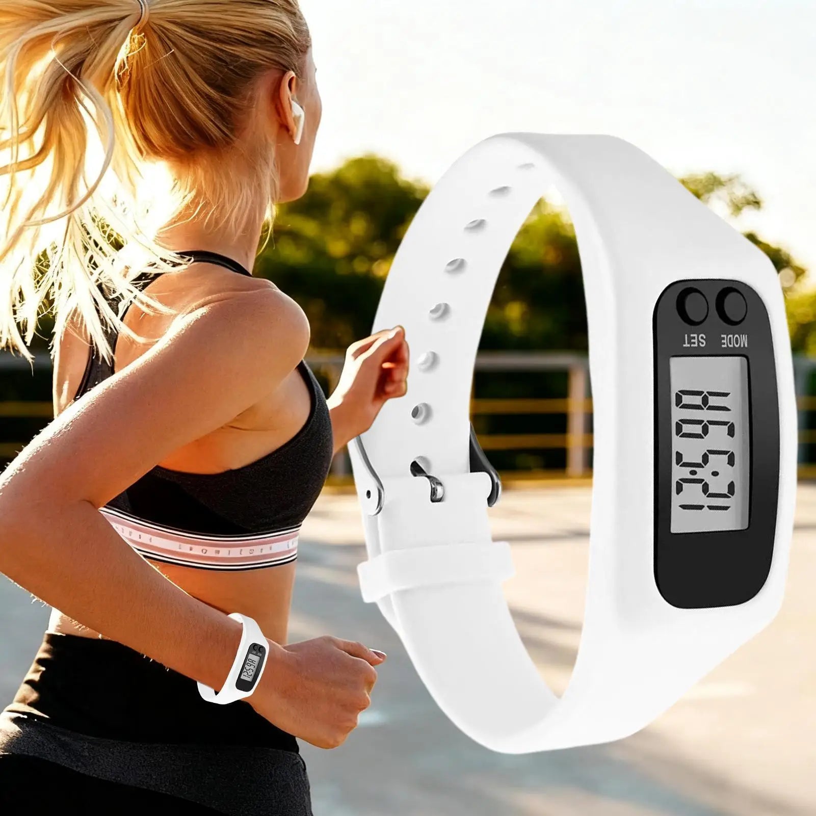 LCD Pedometer Bracelet Step Counter Watch Time Display Silicone StepTracker Multi-Function Fitness Watch For Adults Kids