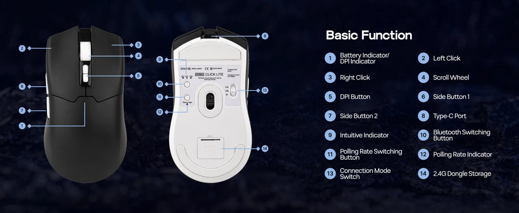 EPOMAKER Click Lite Wired/BT/2.4GHz Wireless Gaming Mouse PAW3311 Sensor 800 to 24000 DPI with 500mAh Battery for PC/Mac/Linux