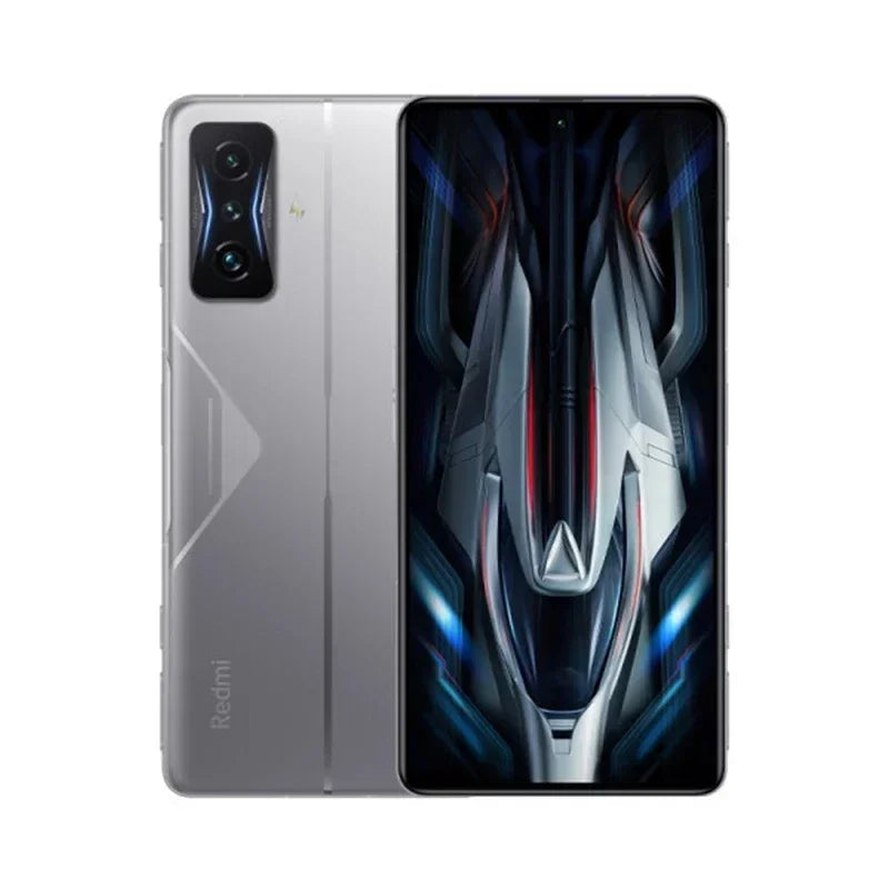 Silver Redmi K50 Gaming Edition smartphone with 64MP camera, showing front screen and back panel view.