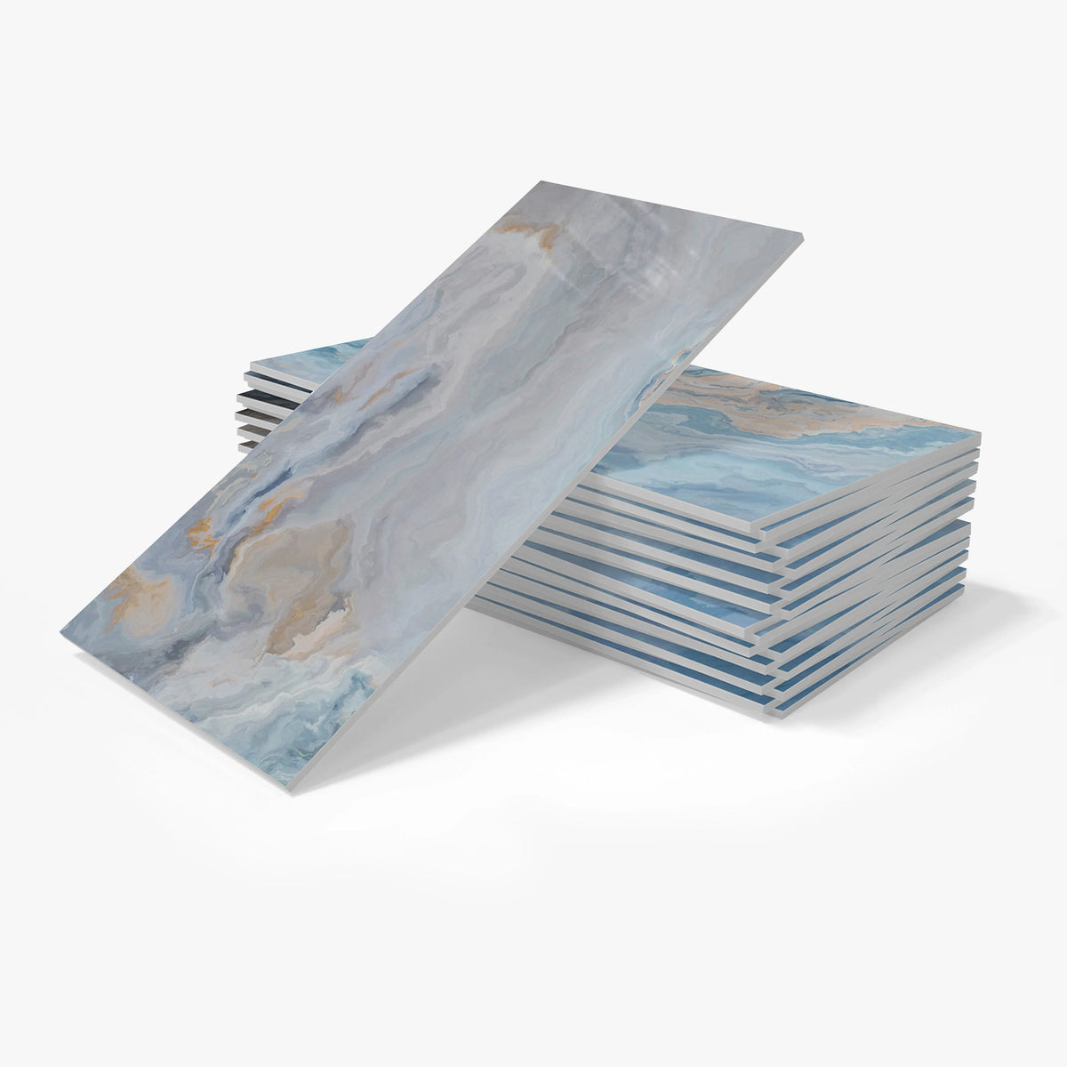 Self-adhesive foam marble tile sticker sheets, light blue and gray faux marble
