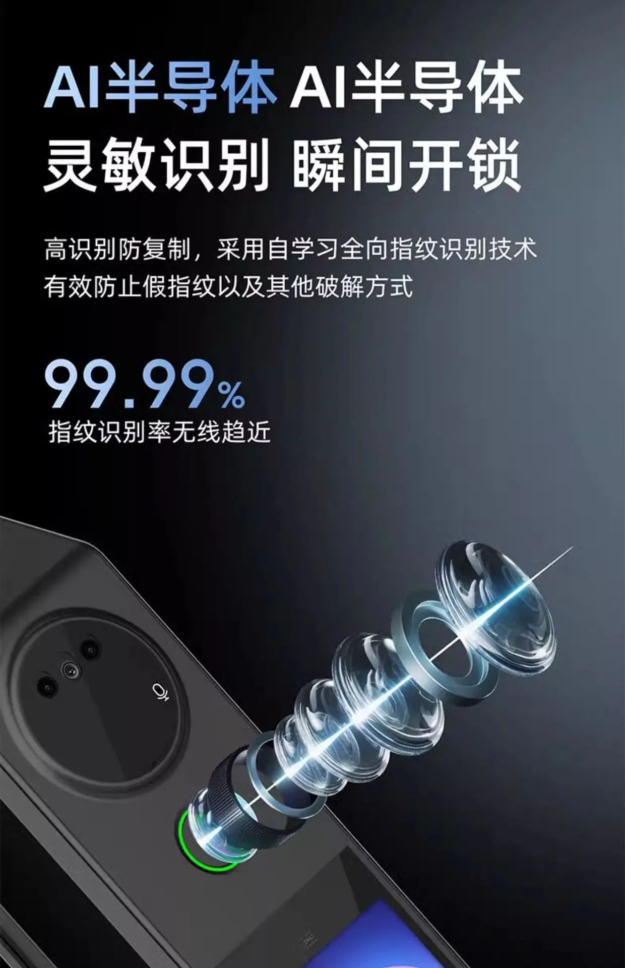 Fully automatic 3D visual facial recognition fingerprint, dual screen dual camera, home smart password lock