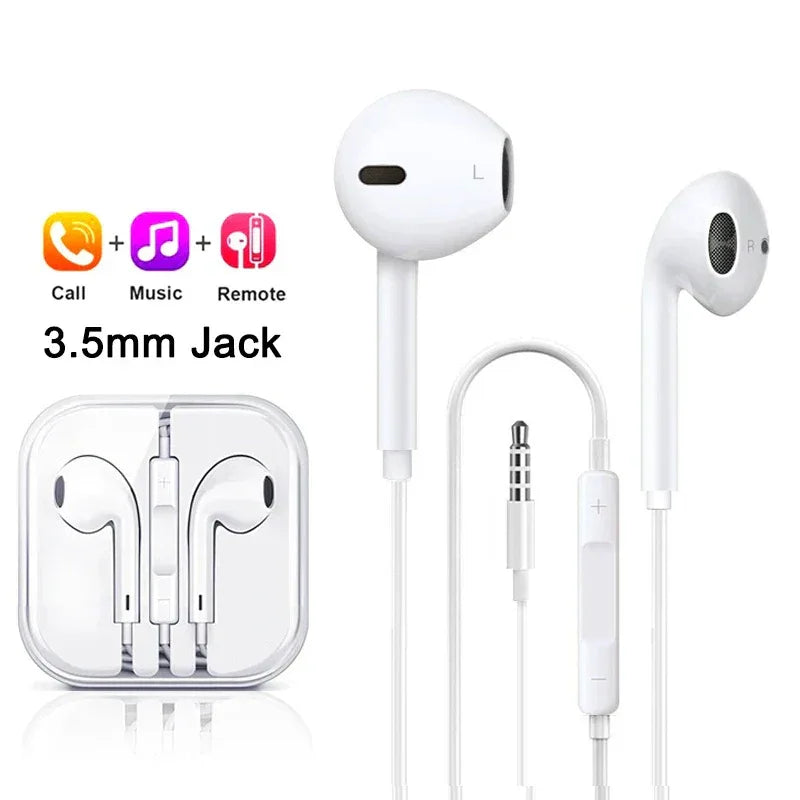 Original Headphones For Apple iPhone 16 15 14 13 11 12 Pro Max Plus In-ear Lightning 3.5MM Wired Bluetooth Earphones Accessories For 3.5MM Tidesmit