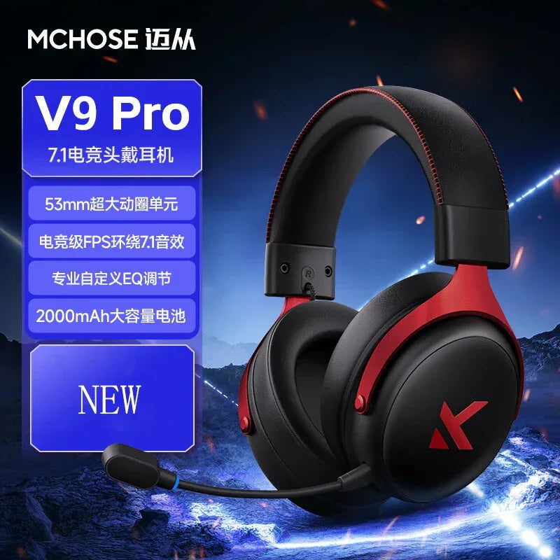 MCHOSE V9 Pro Wireless Gaming Headset: Four-Mode Connectivity Tidesmit V9PRO-black red Tidesmit