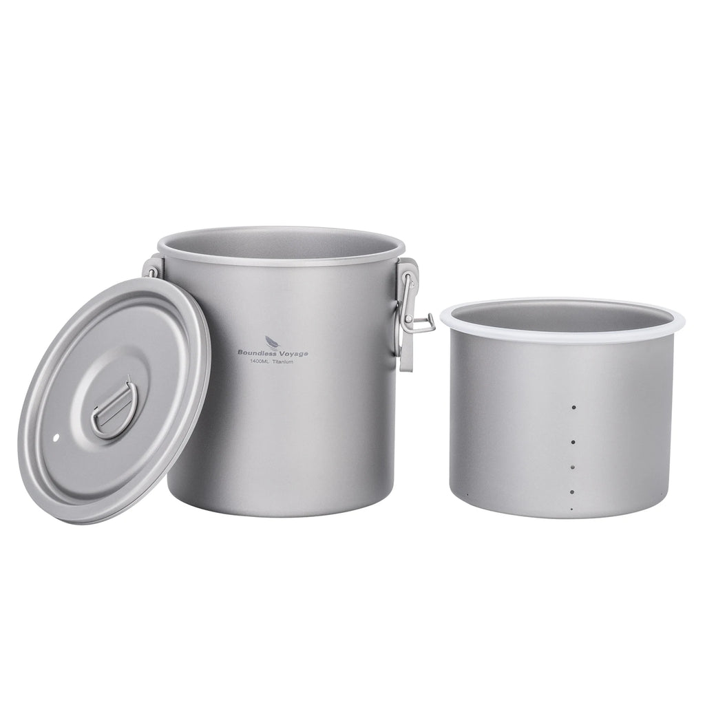 Titanium rice cooker set with two nested pots, side clips, and matching lids
