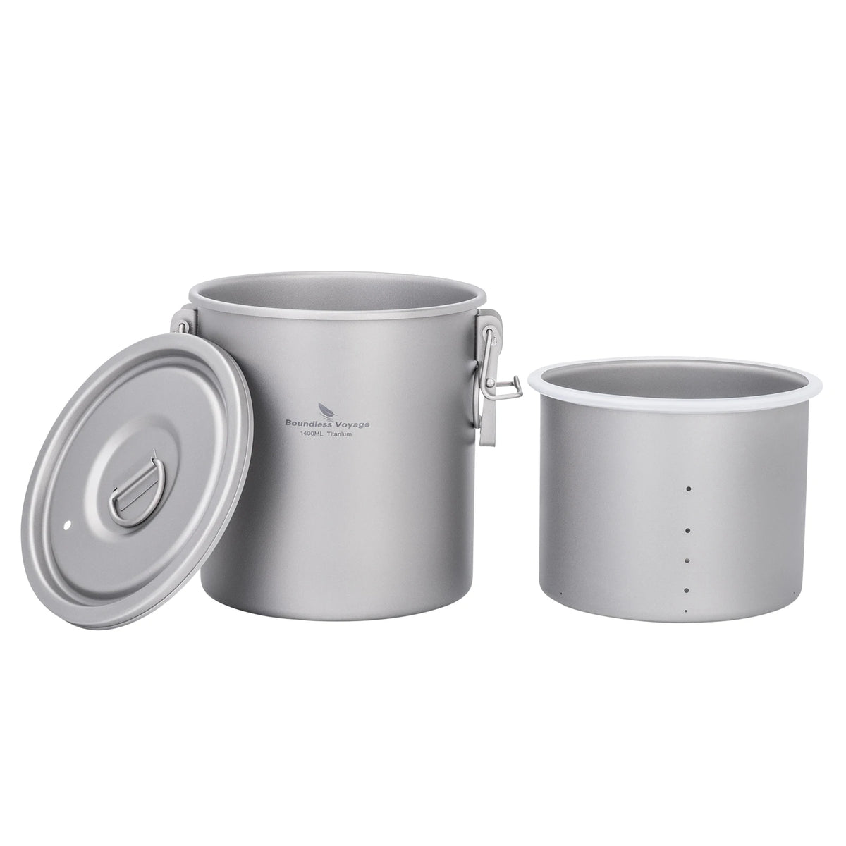 Titanium rice cooker set with two nested pots, side clips, and matching lids
