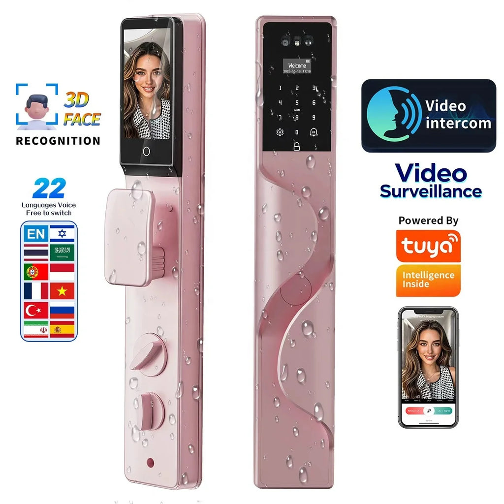 Waterproof Smart Door Lock with Camera Video Monitoring Intercom Palm Vein 3D Face Recognition Tuya Electric Door Lock