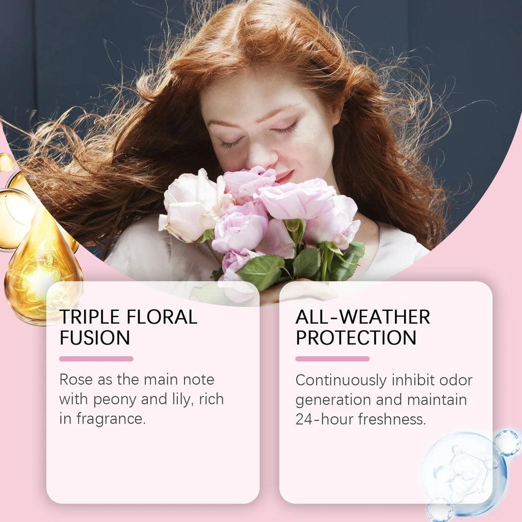 Tidesmit OceAura rose scented body cream duo, a portable, non-greasy antiperspirant with peony and lily extracts.
