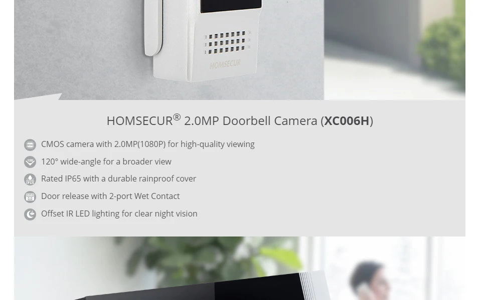 HOMSECUR 7” WIFI Tuya APP 4 Wire Video Door Phone Intercom System 1 Doorbell Camera 1 Indoor Monitor